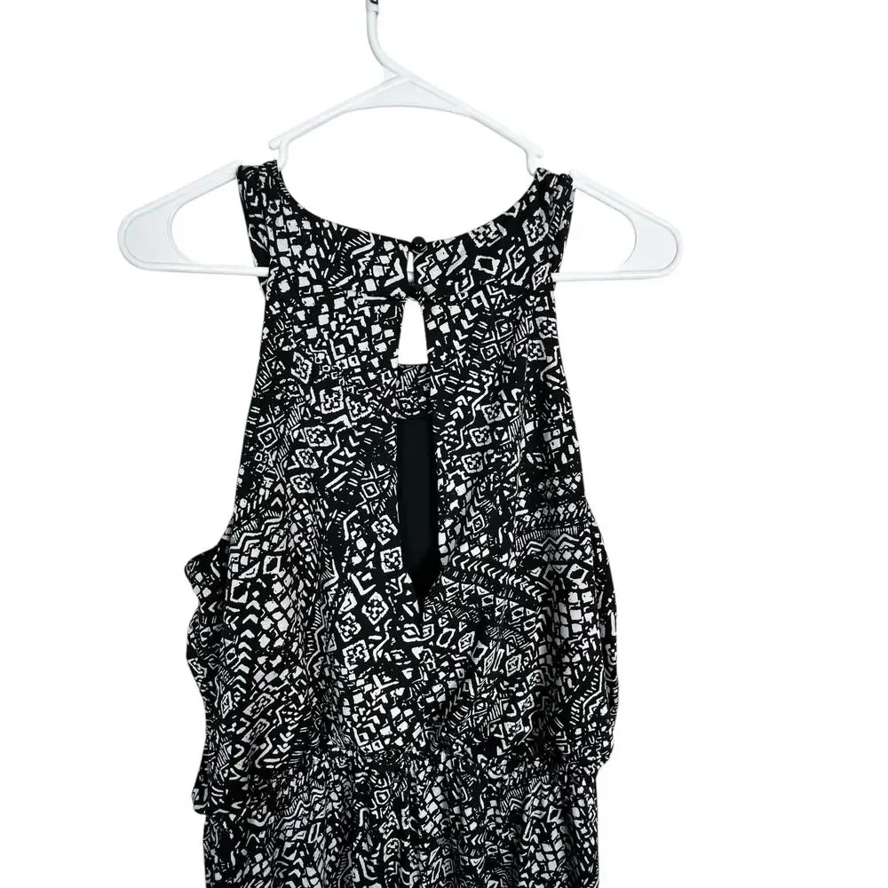 Emma & Michele Black White Jumpsuit Large Sleeveless Drawstring Waist Pockets - Picture 5 of 8
